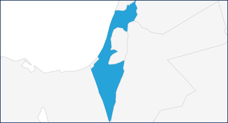 用蓝色标出以色列的地图