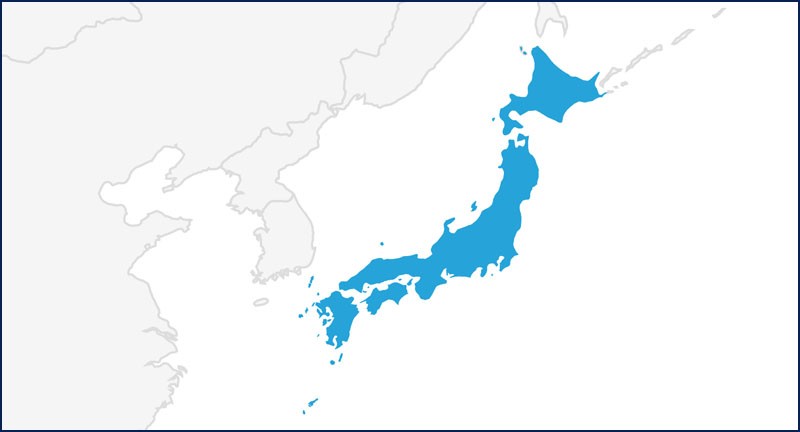 用蓝色标出日本的地图