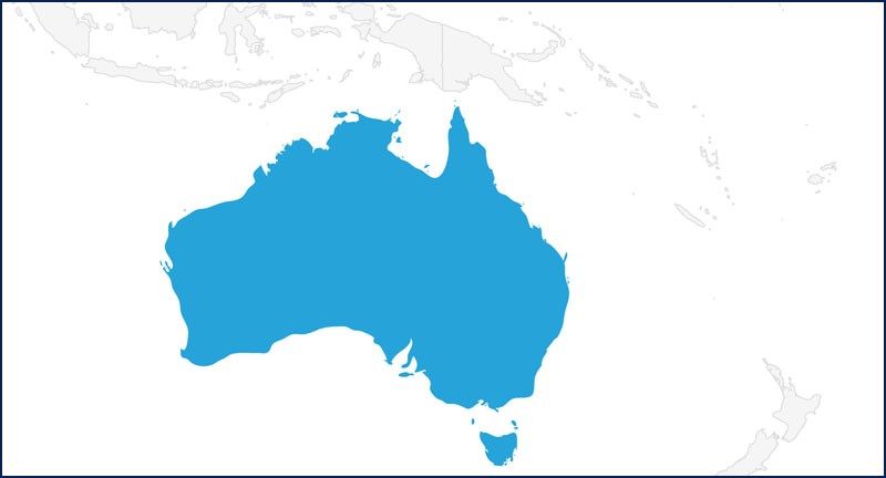 用蓝色标出澳大利亚的地图