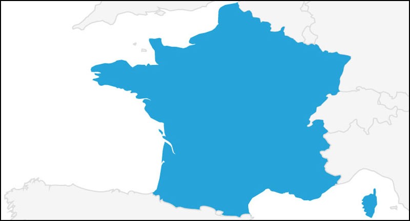 一张地图突出蓝色的法国