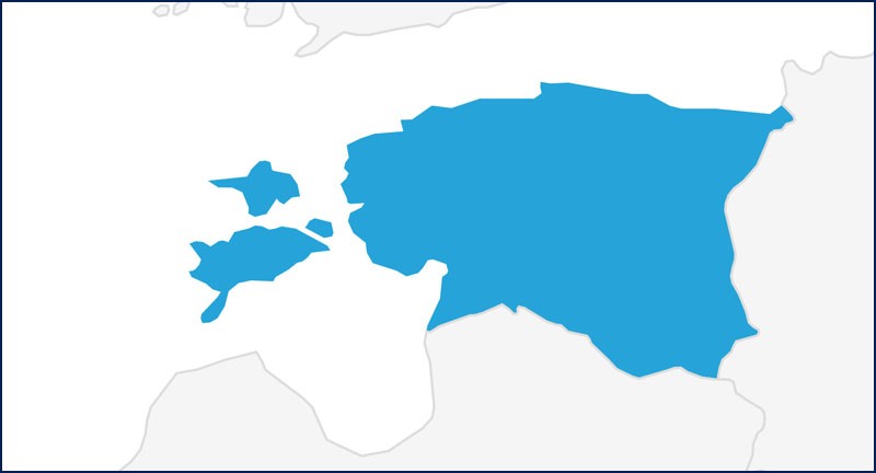一张地图突出显示爱沙尼亚的蓝色
