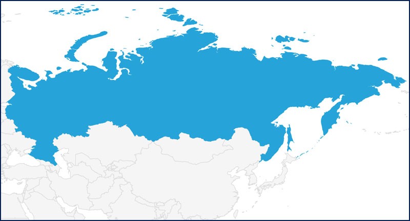 一张地图突出俄罗斯蓝色