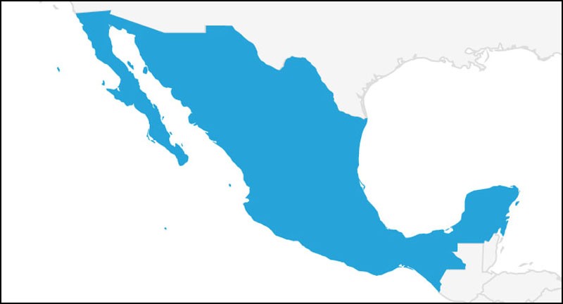 一张地图突出墨西哥蓝色