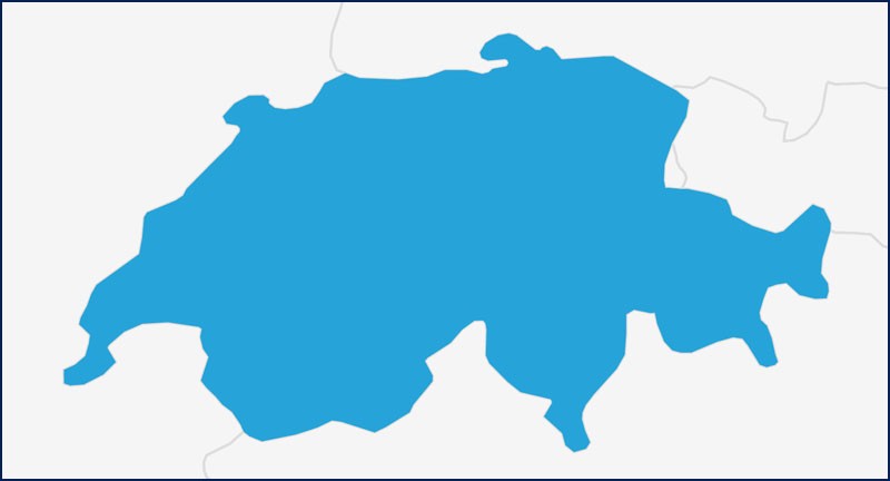 一张地图突出瑞士蓝色。