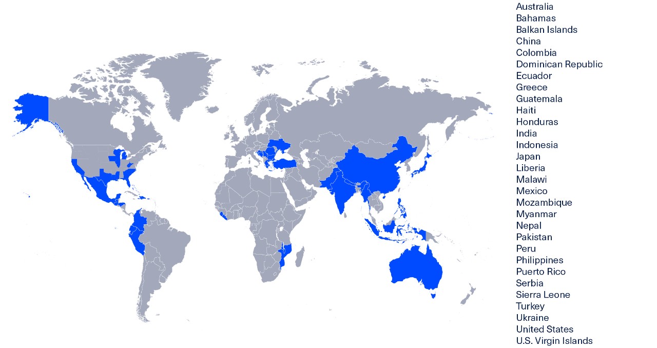 蓝色的一些国家地图